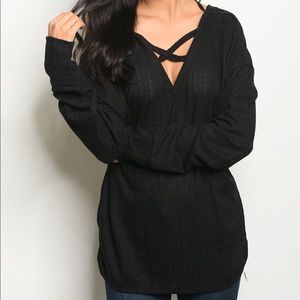 Black, Criss-Cross, Knit Tunic